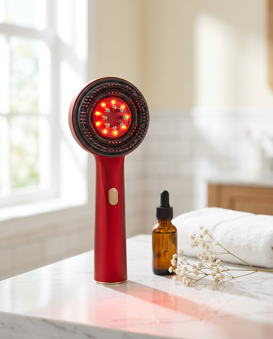 Revora Pro lifestyle — red light therapy scalp massager